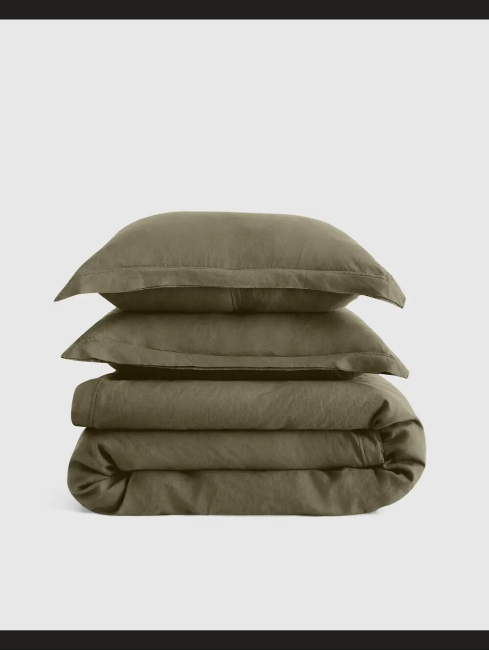 Quince Olive Green Linen Duvet Cover Set - Two Pillowcases Included - Unused
